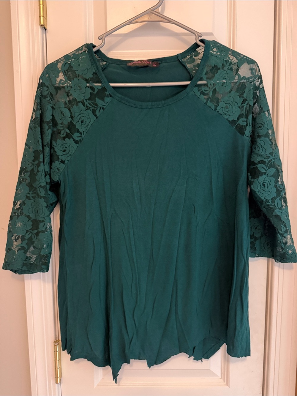 Teal Lace-Sleeve Women's Tunic Top